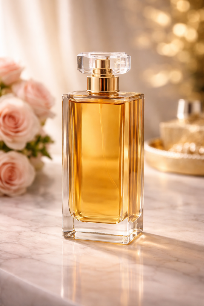 Elegancka butelka perfum na marmurze